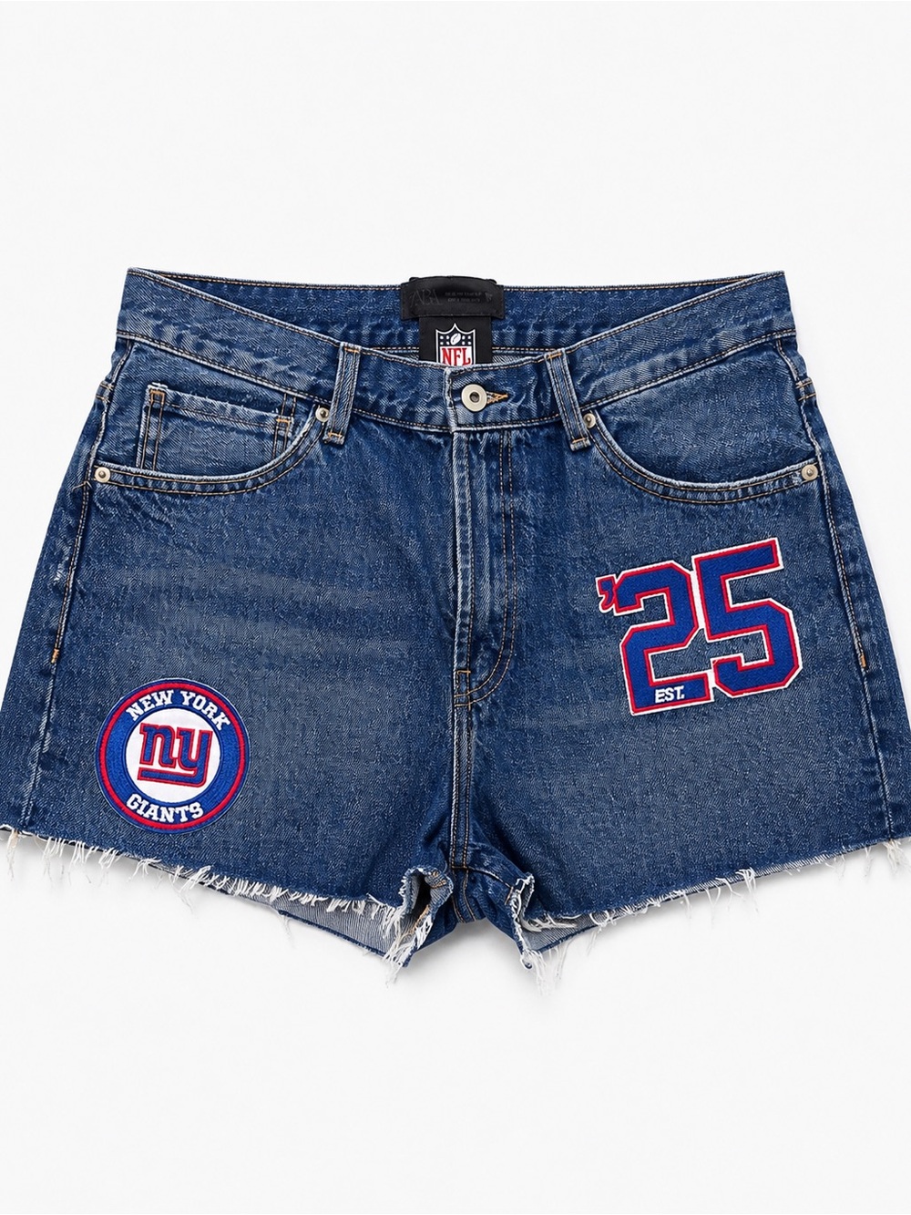Zara women’s NY Giants Denim Jeans with Red Graphic '25'